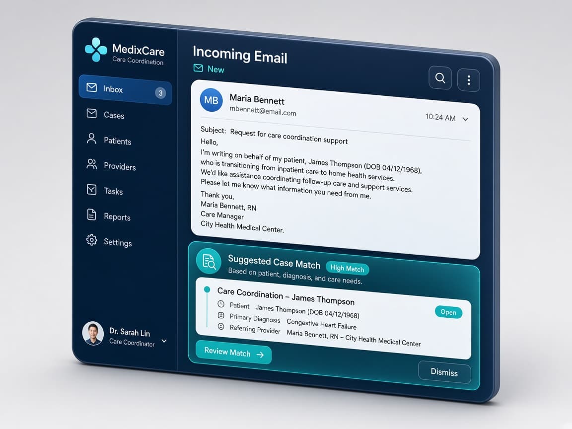 Incoming email or fax with suggested case